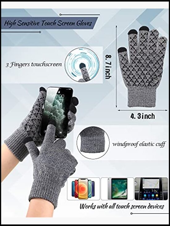 6-Piece Winter Hat Scarf Gloves Set with Touchscreen Gloves, Acrylic & Polyester main image 5